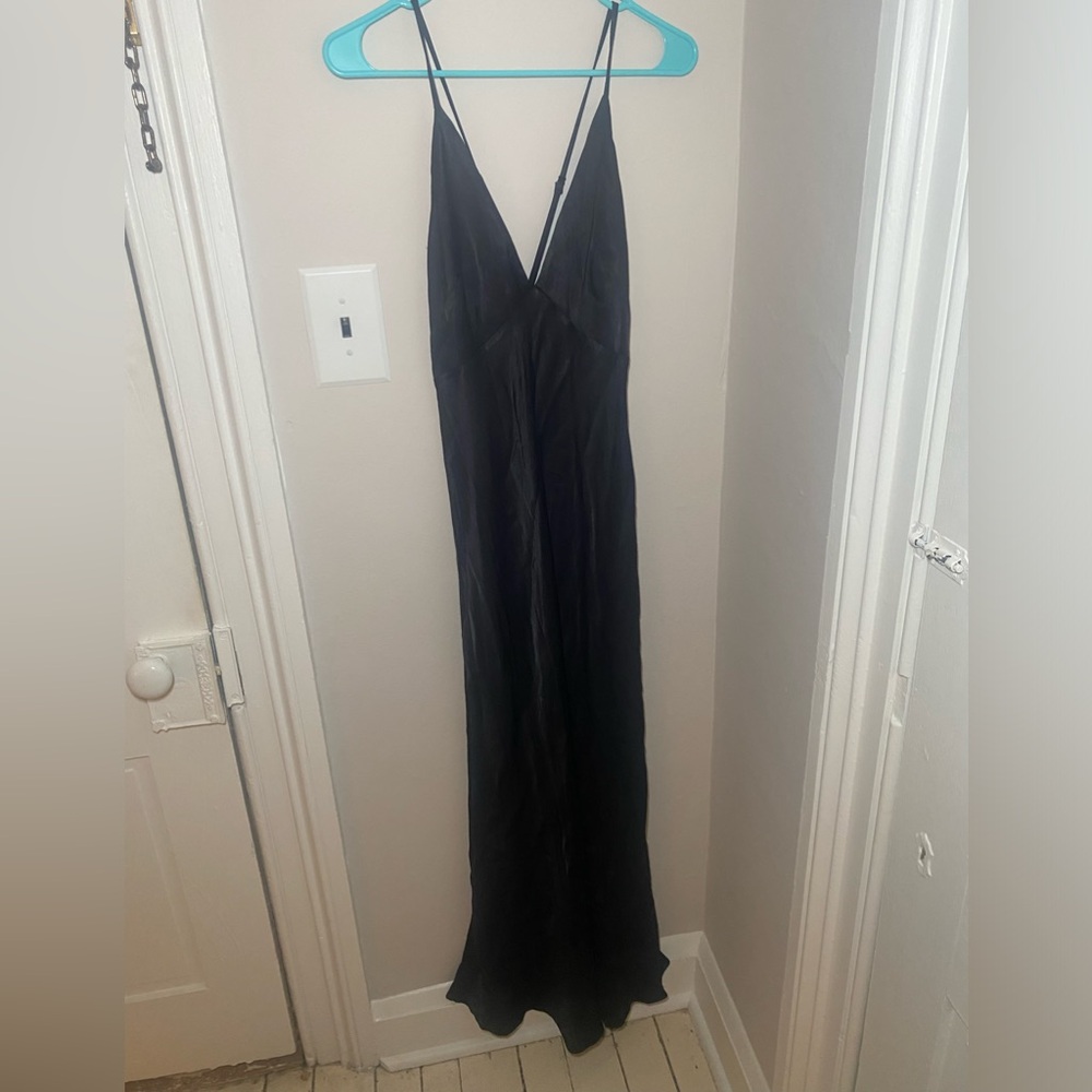 Elegant Anthropologie Black Maxi satin slip dress